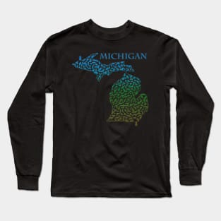 Michigan State Outline Maze & Labyrinth Long Sleeve T-Shirt